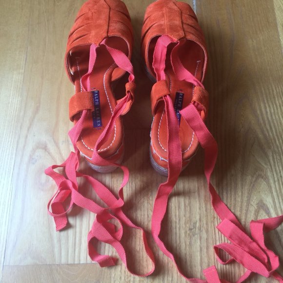 Ralph Lauren Orange Suede Lace-Up Espadrilles - Picture 5 of 8